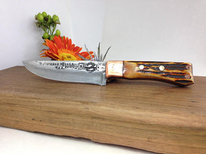 Metals Artisan San Mai hand forged jigged bone handle copper knife by Laevi Susman