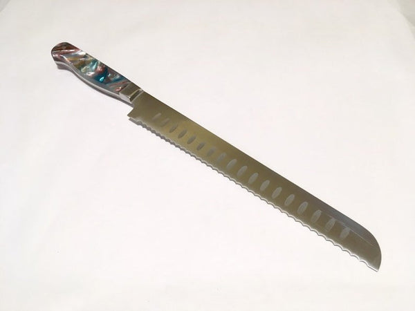 Challah Knife, Serrated Japanese VG-10 Stainless Steel, Colorful Acrylic Handle, Shabbat Knife, Bread Knife, Holiday Meals, Made to Order