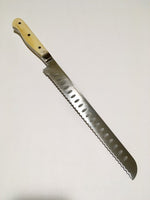 VG-10 serrated steel challah knife with custom handle