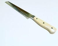 VG-10 serrated steel challah knife with custom handle