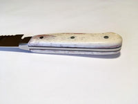 VG-10 serrated steel challah knife with custom handle