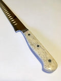 VG-10 serrated steel challah knife with custom handle