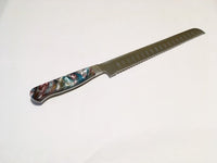 VG-10 serrated steel challah knife with custom handle