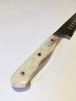 VG-10 serrated steel challah knife with custom handle