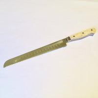 VG-10 serrated steel challah knife with custom handle