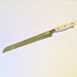 VG-10 serrated steel challah knife with custom handle