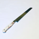 VG-10 serrated steel challah knife with custom handle