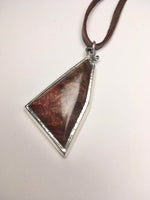 Wood Pendant in Silver Bezel with Deerskin Leather Cord, Boho, Eclectic, Earthy Casual Handmade Silver, Wood, & Leather Necklace