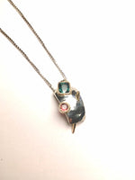 Gold, Silver, and Tourmaline Handmade Pendant on 18" Sterling Silver Necklace, One of a Kind Pendant Gift, Pink and Teal